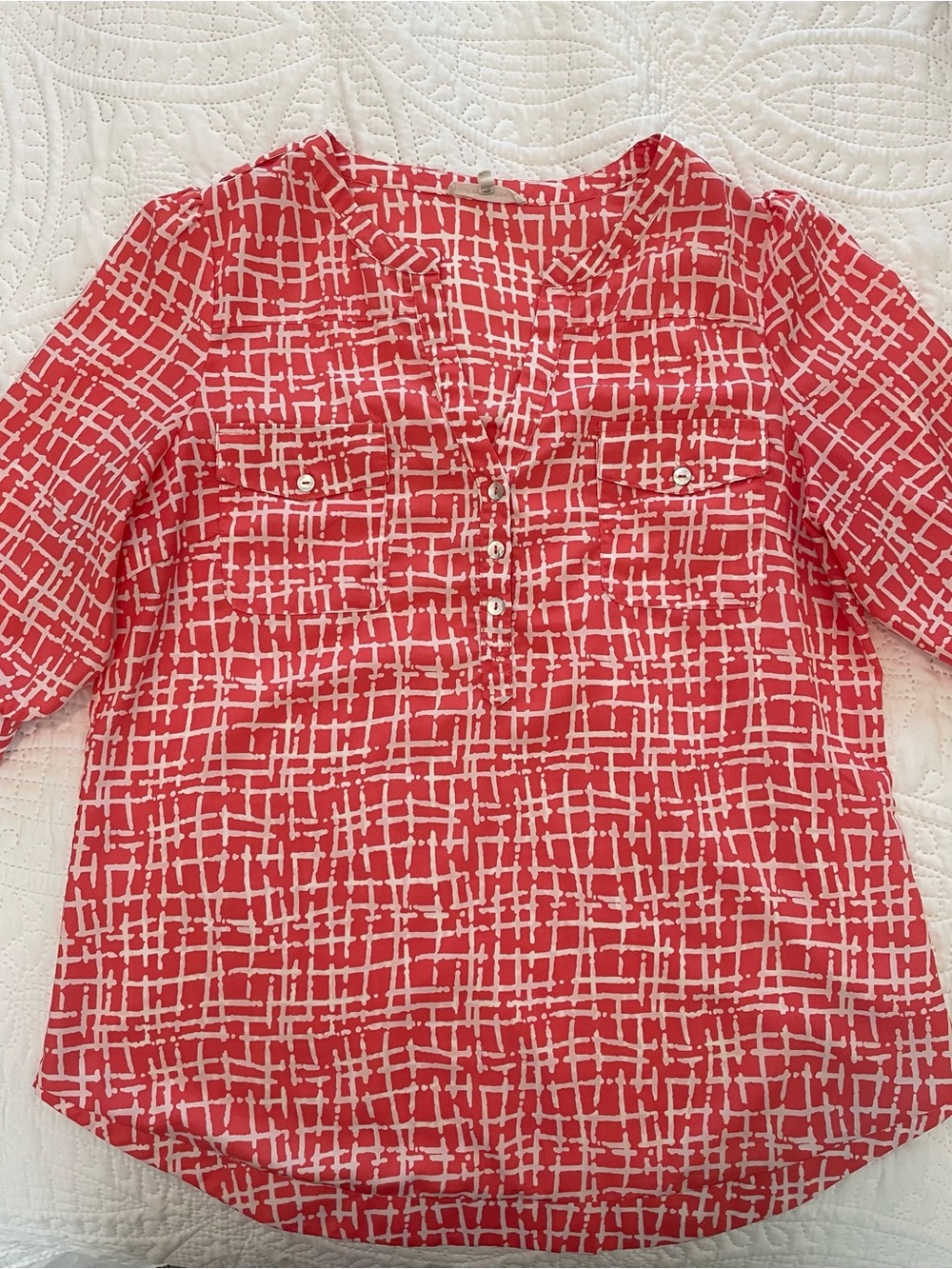 41 Hawthorn Coral & White Patterned Henley Blouse